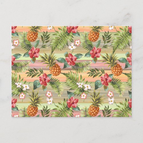 Colorful Tropical Pineapple Fruit Floral Pattern Postcard