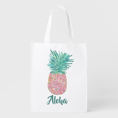 Colorful Tropical Pineapple Grocery Bag