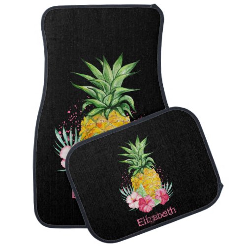 Colorful Tropical PineappleHibiscus Car Floor Mat