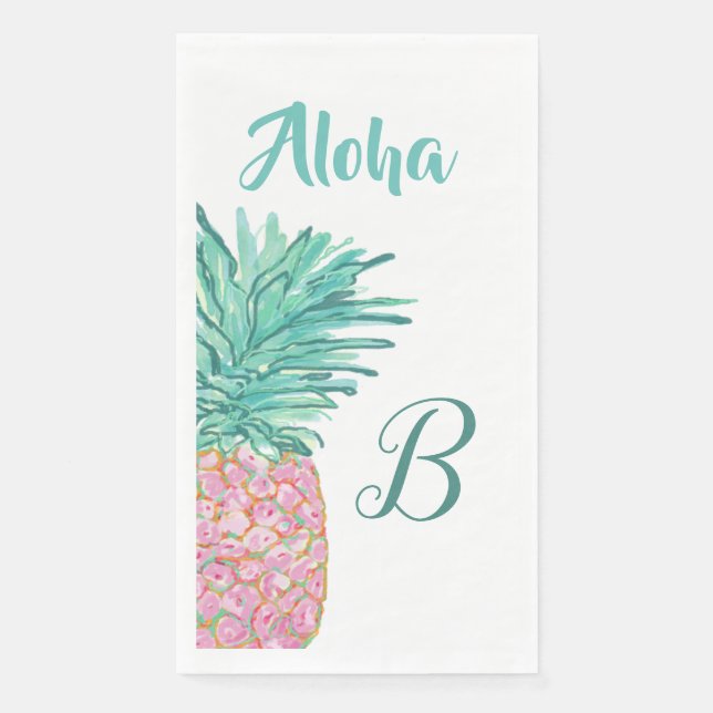 Colorful Tropical Pineapple Monogram Paper Guest Towels (Front)