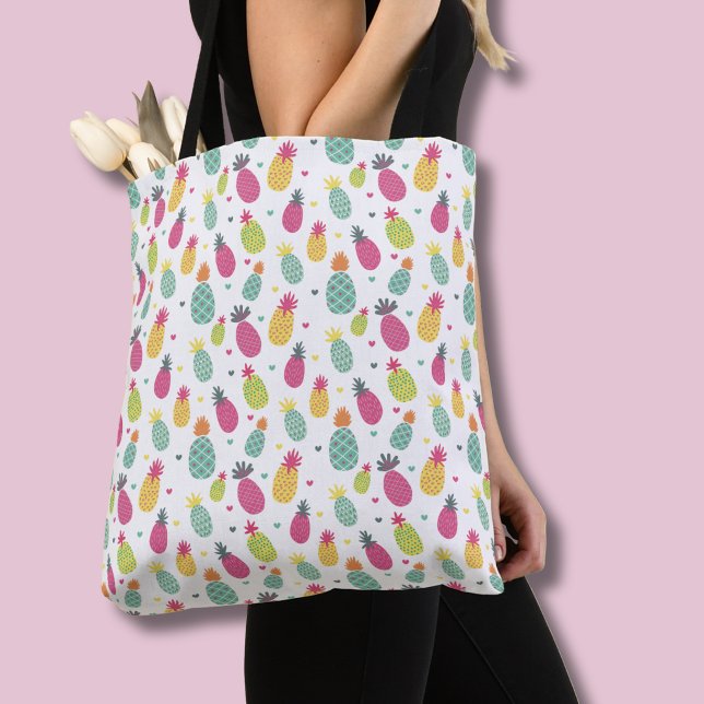 Colorful Tropical Pineapple Pattern Tote Bag (Pineapple tote bag)