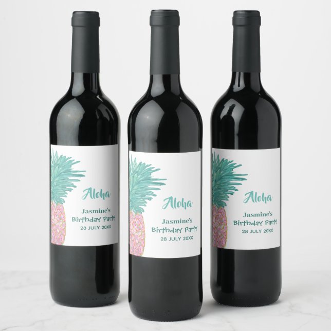 Colorful Tropical Pineapple Wine Label (Bottles)