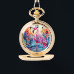 Colorful Tropical Pink Flamingo Elegant Womans Watch<br><div class="desc">Colorful Tropical Pink Flamingo Elegant Womans Watches features a colorful tropical paradise with a pink flamingo surrounded by tropical flowers. Created by Evco Studio www.zazzle.com/store/evcostudio</div>