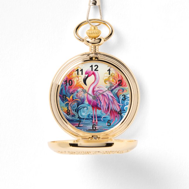 Colorful Tropical Pink Flamingo Elegant Womans Watch (Front)