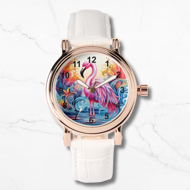 Colorful Tropical Pink Flamingo Elegant Womans Watch (Creator Uploaded)