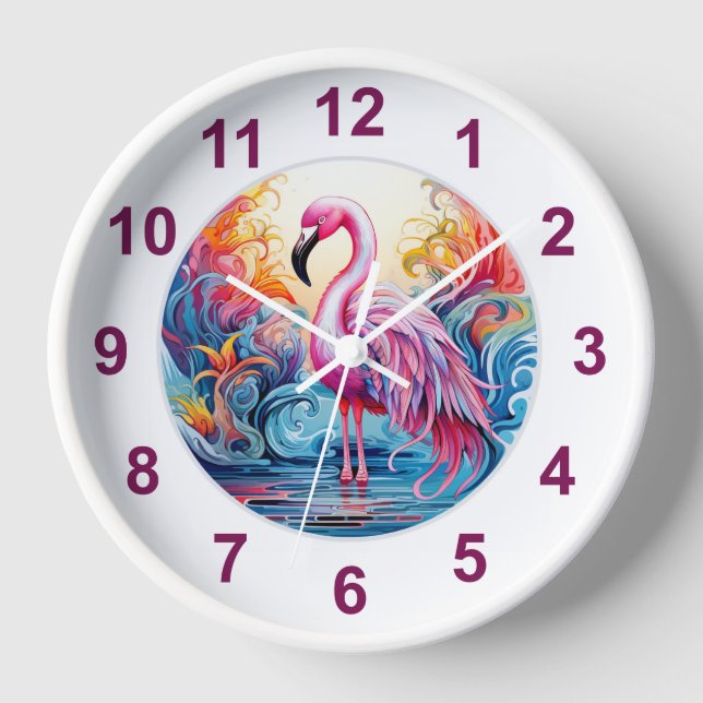 Colorful Tropical Pink Flamingo Modern Clock (Front)