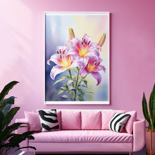 Colorful Tropical Pink Lily Floral  Poster