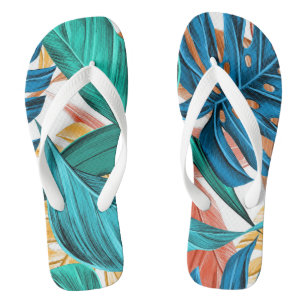 Colorful Tropical Print Adult Flip Flops