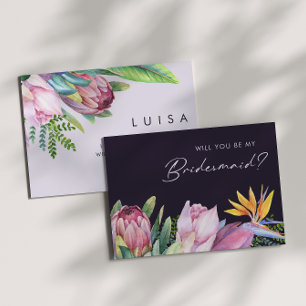 Colorful Tropical Purple Bridesmaid Proposal Invitation