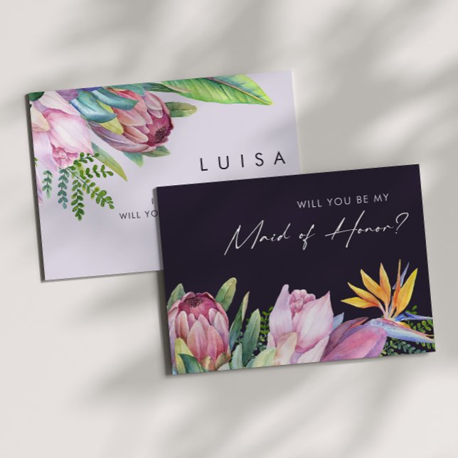 Colorful Tropical Purple Maid Of Honor Proposal Invitation (Creator Uploaded)