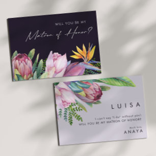 Colorful Tropical Purple Matron Of Honor Proposal Invitation