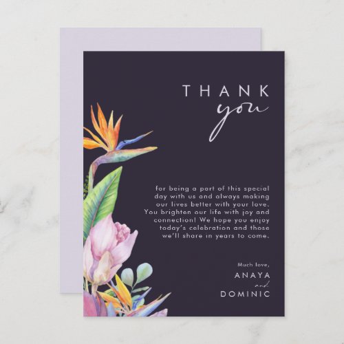 Colorful Tropical Purple Reception Thank You Card