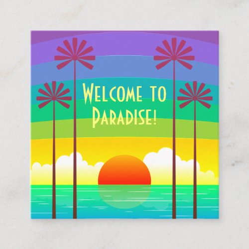 Colorful Tropical Rainbow Ocean Sunset Vacation Square Business Card