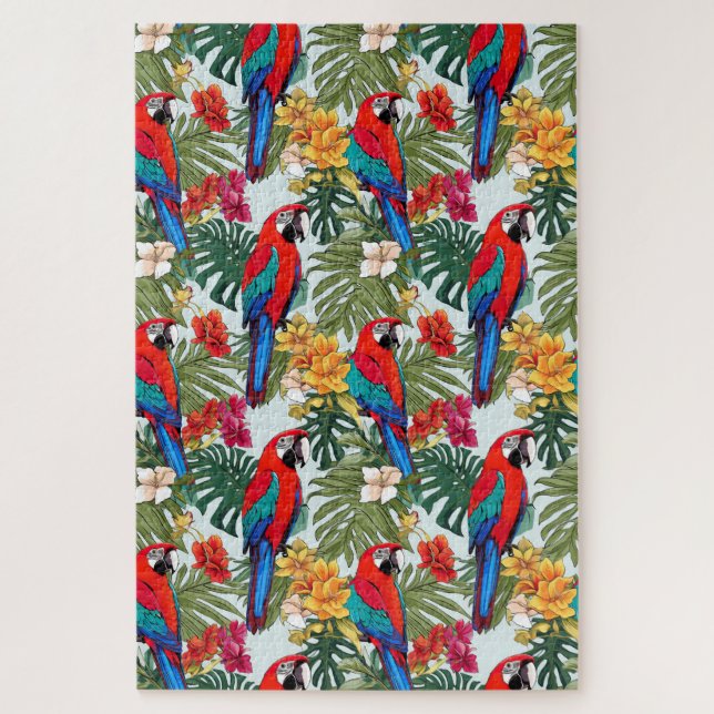 Colorful Tropical Red & Blue Macaw Difficult Jigsaw Puzzle (Vertical)