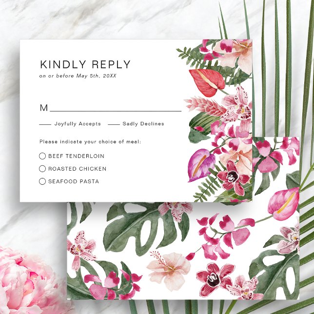 Colorful Tropical RSVP Card (Elegant Colorful Tropical Floral  RSVP Card by Painted Paperie)