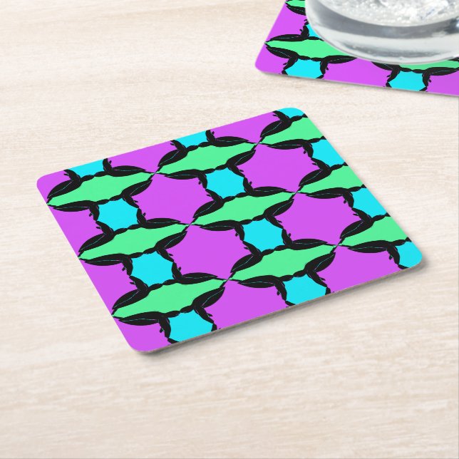 Colorful Tropical Sea Turtle Square Paper Coaster (Angled)