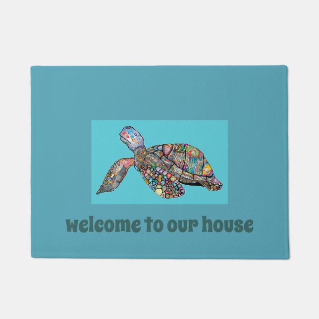Colorful Tropical Sea Turtle Welcome Doormat (Front)
