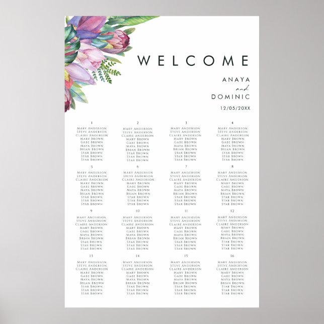 Colorful Tropical | Seating Chart by Table (Front)