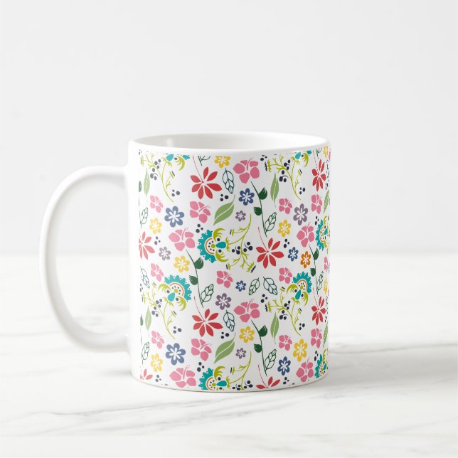 Colorful Tropical Spring Flowers Coffee Mug (Left)