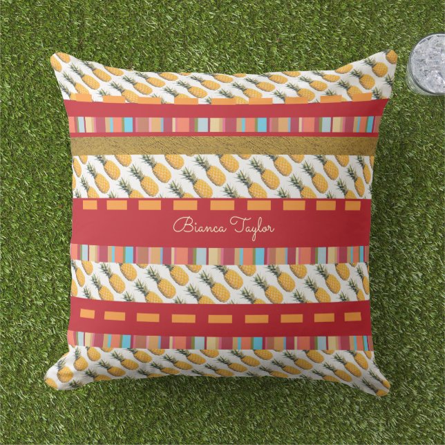 Colorful & Tropical , stylish & custom , pineapple Outdoor Pillow (Grass)