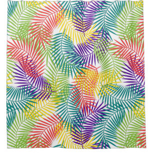 Colorful Tropical Stylized Coconut Leafs Pattern Shower Curtain