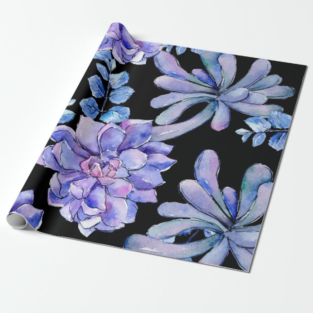 Colorful Tropical Succulents Wrapping Paper (Unrolled)