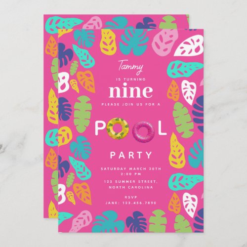 Colorful Tropical Summer Birthday Pool Party Invitation