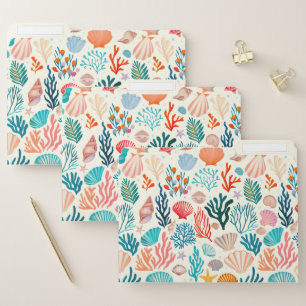 Colorful Tropical Summer Coral Seashell File Folder