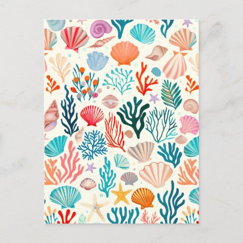 Colorful Tropical Summer Coral Seashell Holiday Postcard