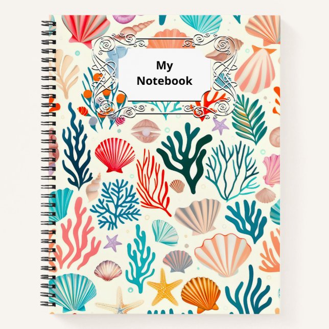 Colorful Tropical Summer Coral Seashell Notebook (Front)