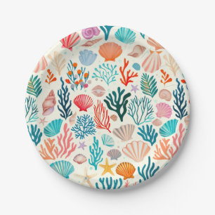 Colorful Tropical Summer Coral Seashell Paper Plates