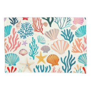 Colorful Tropical Summer Coral Seashell Pillow Case
