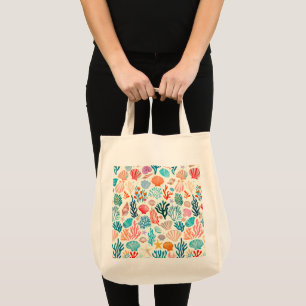 Colorful Tropical Summer Coral Seashell Tote Bag