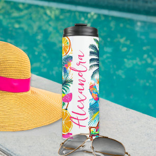 Colorful Tropical Summer Custom Name Thermal Tumbler