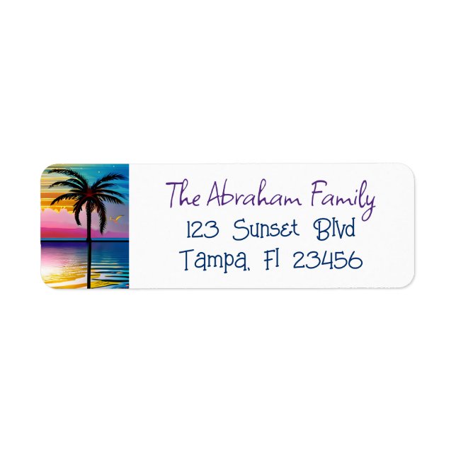Colorful Tropical Sunset Reflection Label (Front)
