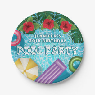 Colorful Tropical Swimming Pool Birthday Party Paper Plates