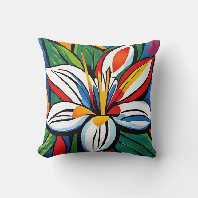 Colorful Tropical Throw Pillow. Throw Pillow (Front)
