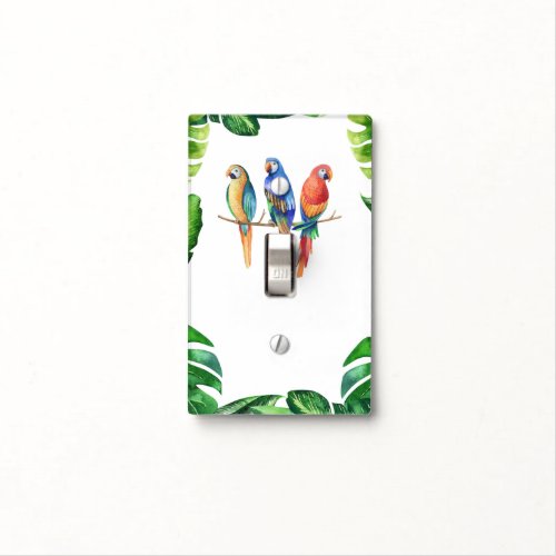 Colorful Tropical Tiki Birds Parrots  Leaves Light Switch Cover