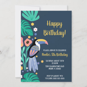 Colorful Tropical Toucan Bird Flowers Birthday Invitation