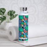 Colorful Tropical Toucan Bird Flowers Plants, Name Water Bottle<br><div class="desc">Colorful Tropical Toucan Bird Flowers Plants Pattern</div>