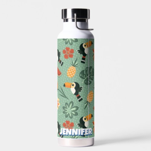 Colorful Tropical Toucan Bird Flowers Plants Name Water Bottle