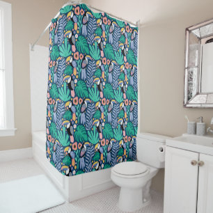 Colorful Tropical Toucan Bird Flowers Plants Shower Curtain
