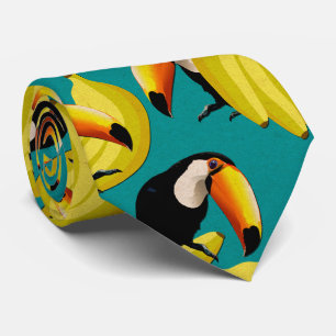 Colorful Tropical Toucan Birds Fun Yellow & Teal Neck Tie