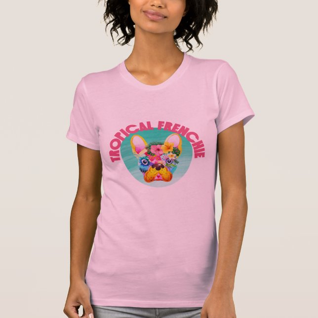 Colorful Tropical Travel French Bulldog T Shirt (Front)
