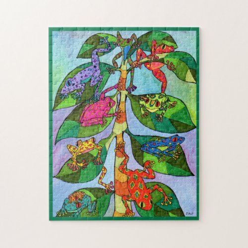 Colorful Tropical Tree Frog Folk Art Jigsaw Puzzle