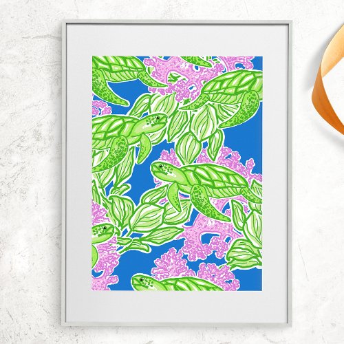 Colorful Tropical Turtle Pattern Poster
