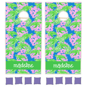 Colorful Tropical Turtles Pattern Personalized Cornhole Set