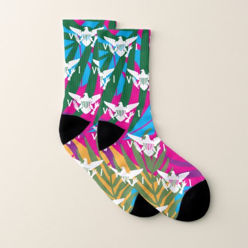 Colorful Tropical US Virgin Islands Flag Pattern Socks