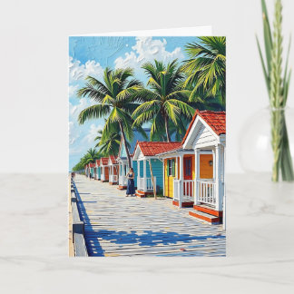 Colorful Tropical Vibrant Beach Huts Birthday Card