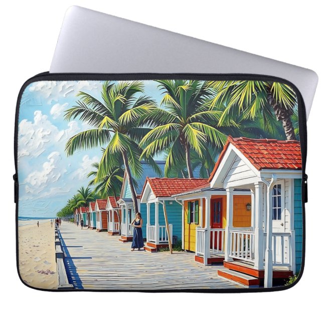 Colorful Tropical Vibrant Beach Huts Laptop Sleeve (Front)